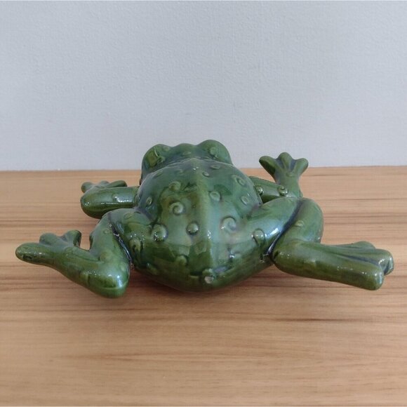 Vintage Hand Painted Ceramic Green Frog Lawn Ornament Figurine MCM REPAIRED - Picture 4 of 9